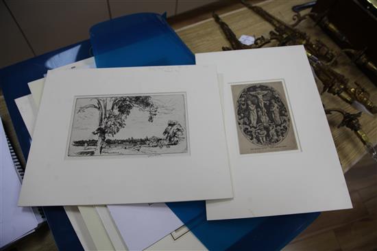 Folio of drawings and prints including etchings by Seymour Hardy and Frank Short and drawings by John Linnell and Charles Cundall